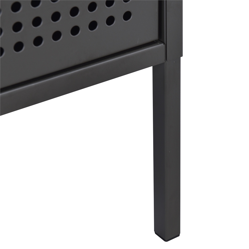 Bowery Hill Open Metal Shelf Nightstand with USB Port in Gray