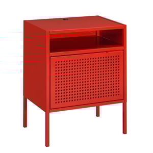 Bowery Hill Open Metal Shelf Nightstand with USB Port in Red
