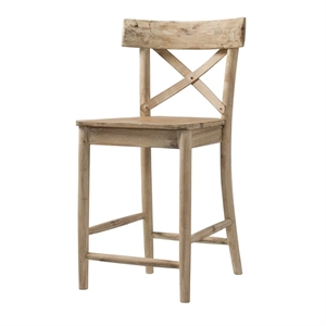 Bowery Hill Solid Wood Bar Stool Chair in Natural With Square Seat & Footrest