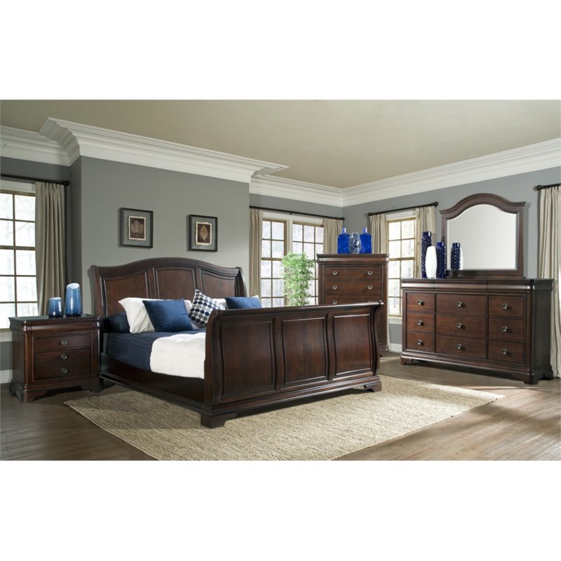 Bowery Hill Classic Solid Wood Piece Queen Sleigh Bedroom Set In Warm Cherry Cymax Business