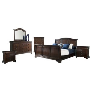 Bowery Hill Classic Solid Wood 6-Piece King Sleigh Bedroom Set in Warm Cherry
