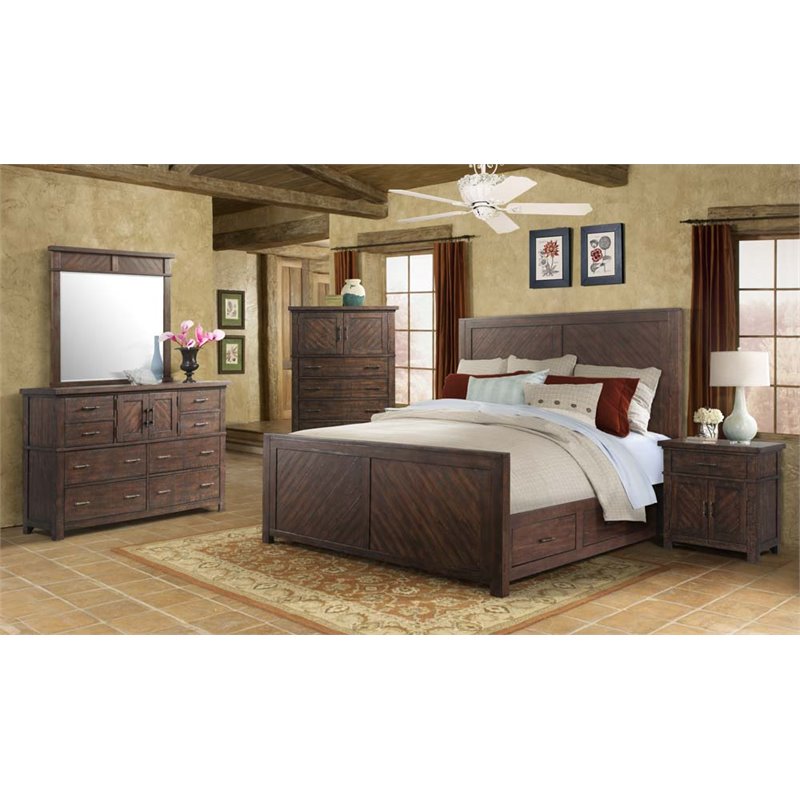 Bowery Hill Solid Wood 6-Piece Queen Storage Bedroom Set in Walnut Brown