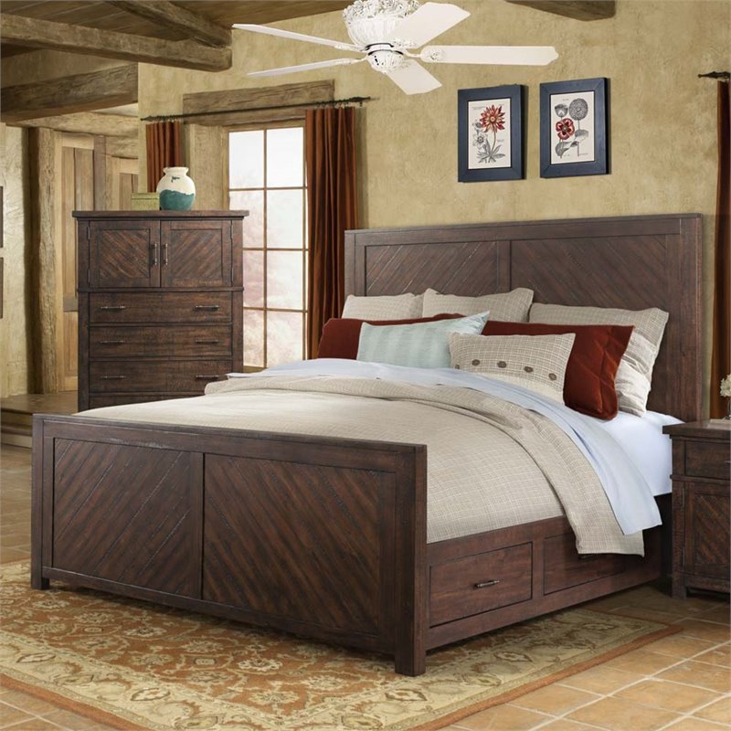 Bowery Hill Solid Wood 6-Piece Queen Storage Bedroom Set in Walnut Brown