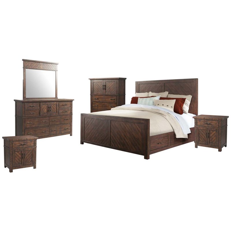 Bowery Hill Solid Wood 6-Piece Queen Storage Bedroom Set in Walnut Brown