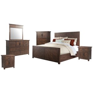 bowery hill solid wood 6-piece queen storage bedroom set in walnut brown