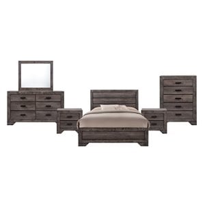 Bowery Hill Solid Wood 6 Piece King Panel Bedroom Set in Wire Brush Gray