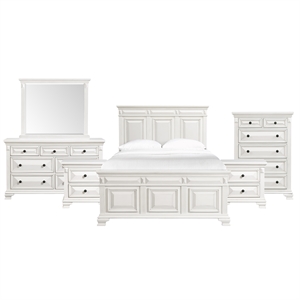 bowery hill solid wood bevel edge 6-piece king bedroom set in white
