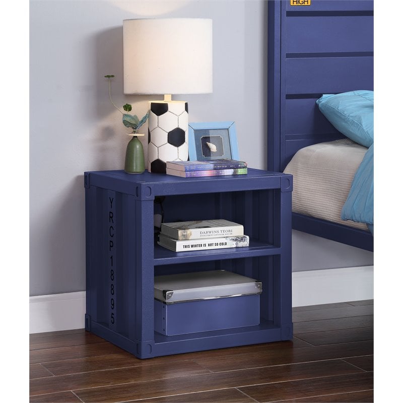 Bowery Hill Contemporary Nightstand with Open Storage in Blue