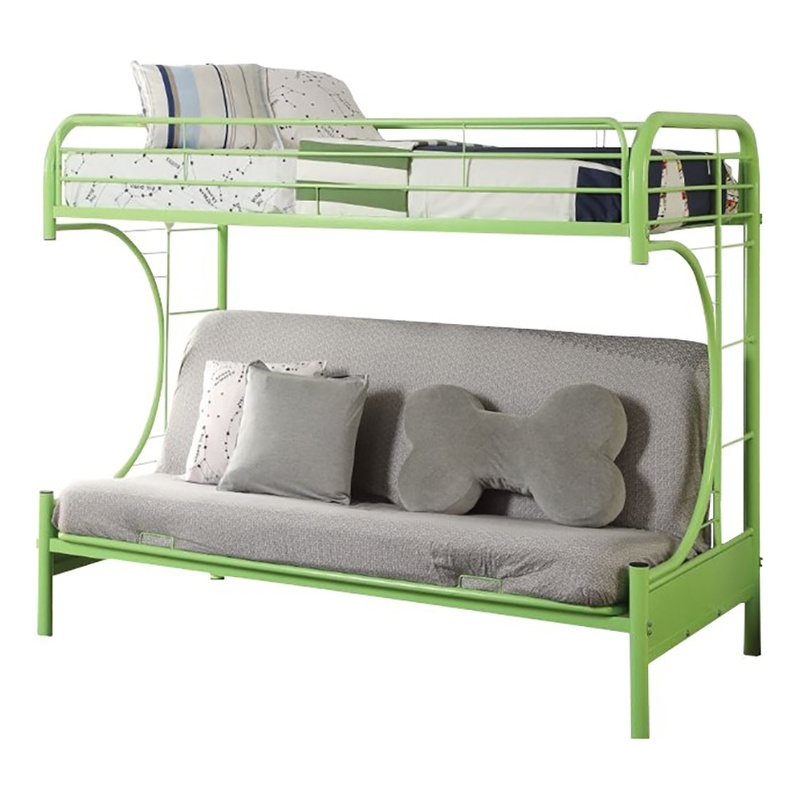 Bowery Hill Build-in Side Ladders Twin over Full Futon Metal Bunk Bed in Green