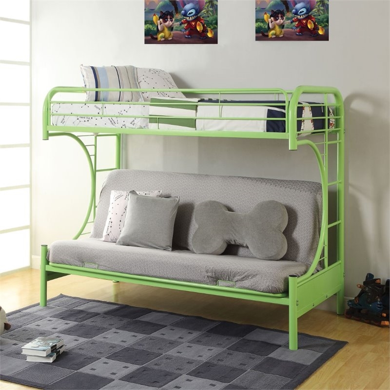 Bowery Hill Build-in Side Ladders Twin over Full Futon Metal Bunk Bed in Green