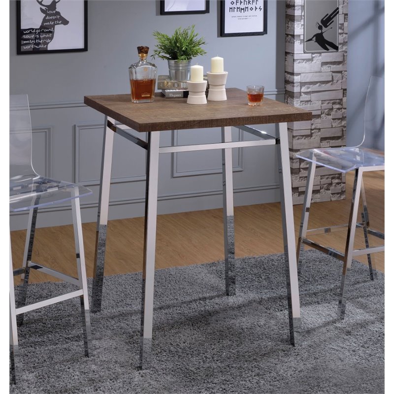 Bowery Hill Square Counter Height Wood Pub Table in Oak and Chrome