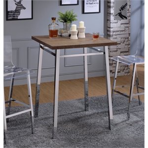 bowery hill square counter height wood pub table in oak and chrome
