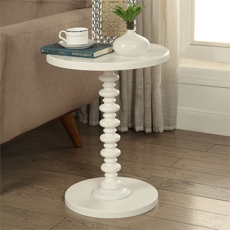 Bowery Hill Contemporary Round Top End Table in White