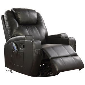 bowery hill faux leather massage rocker recliner with swivel base in black