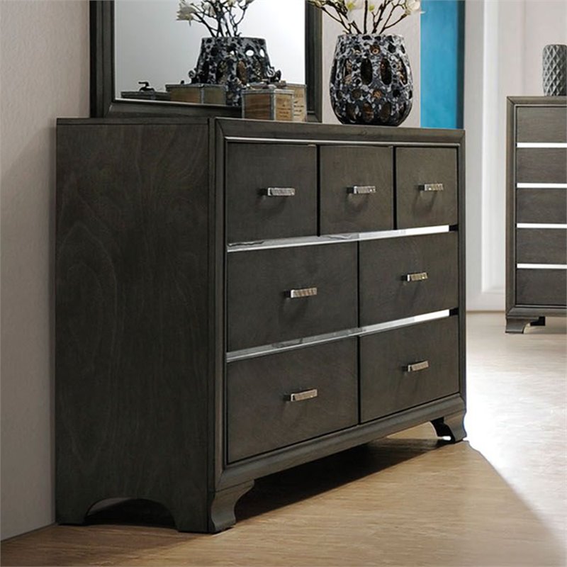 Bowery Hill Contemporary 7 Drawer Dresser in Gray
