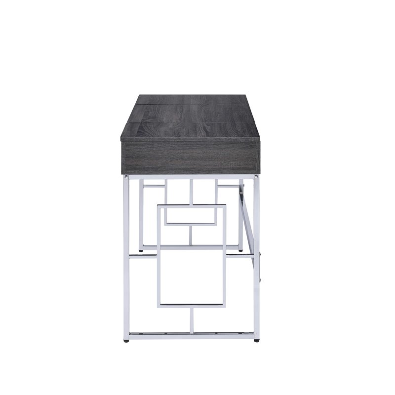 Bowery Hill Contemporary Vanity Desk with Flip Top Mirror in Chrome and Black