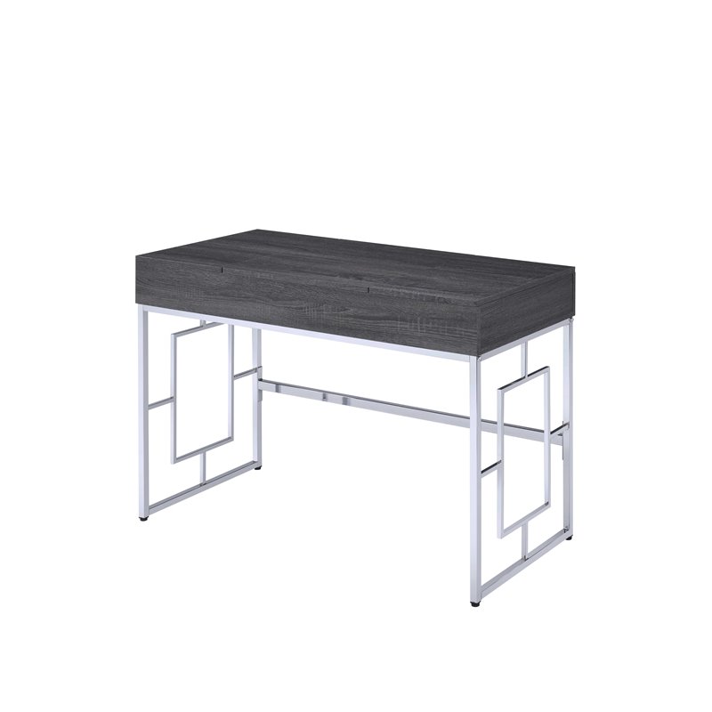 Bowery Hill Contemporary Vanity Desk with Flip Top Mirror in Chrome and Black