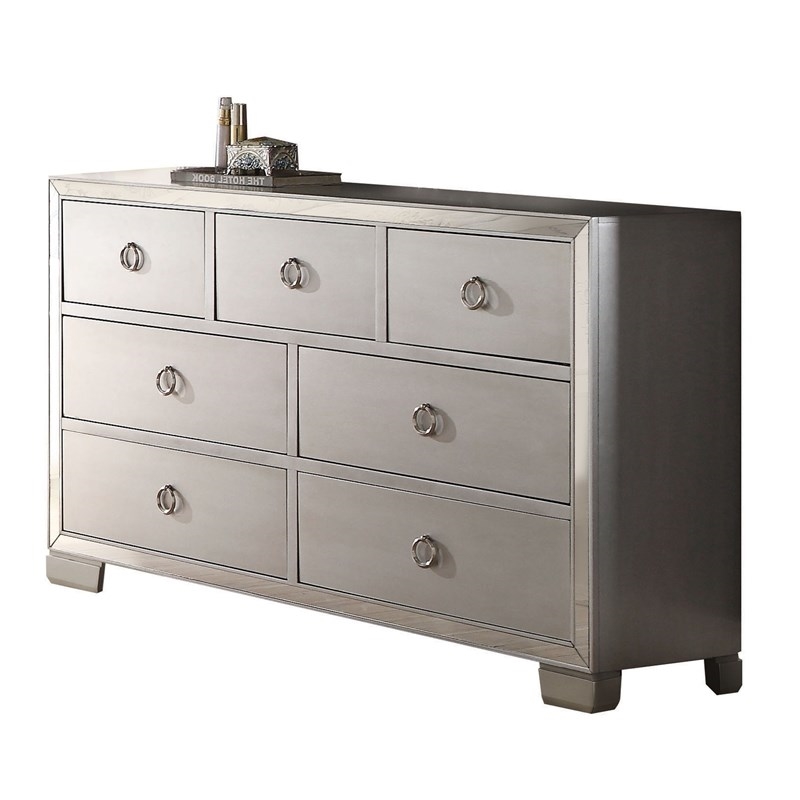 Bowery Hill Wood 7-Drawers Bedroom Dresser in Platinum Silver