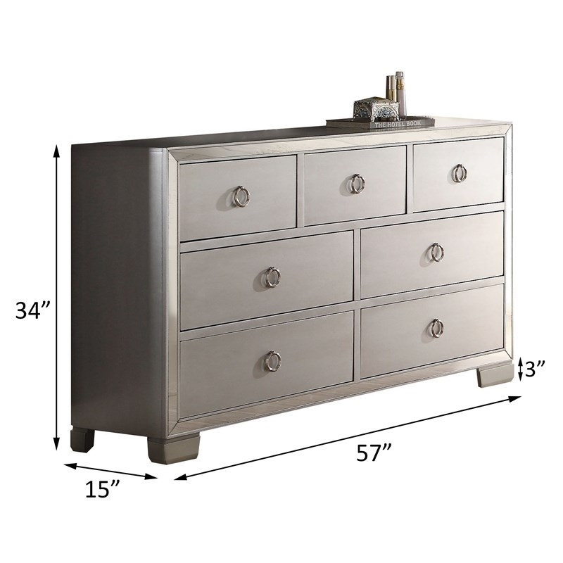 Bowery Hill Wood 7-Drawers Bedroom Dresser in Platinum Silver
