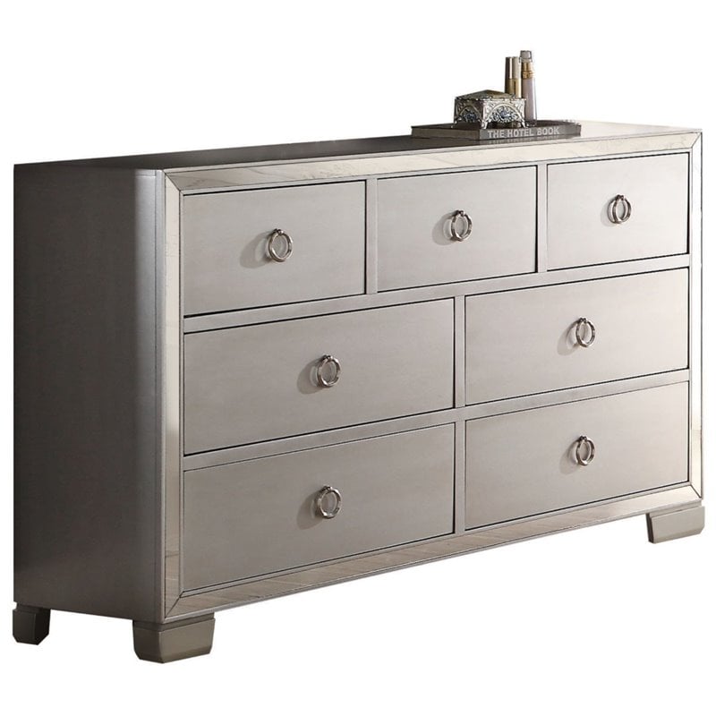 Bowery Hill Wood 7-Drawers Bedroom Dresser in Platinum Silver