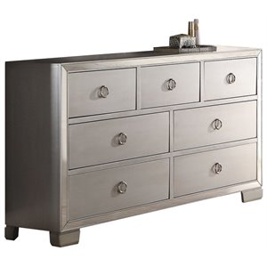 Bowery Hill Wood 7-Drawers Bedroom Dresser in Platinum Silver