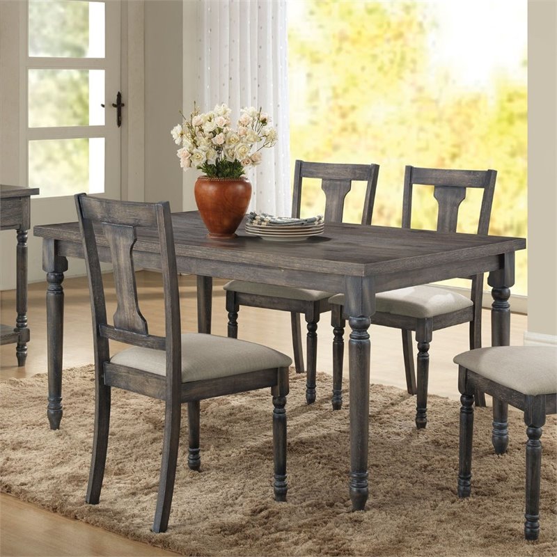 Bowery Hill Contemporary Rustic Square Wooden Top Dining Table in Weathered Gray