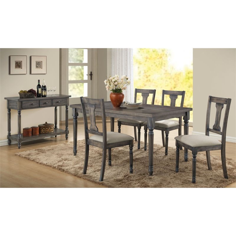 Bowery Hill Contemporary Rustic Square Wooden Top Dining Table in Weathered Gray