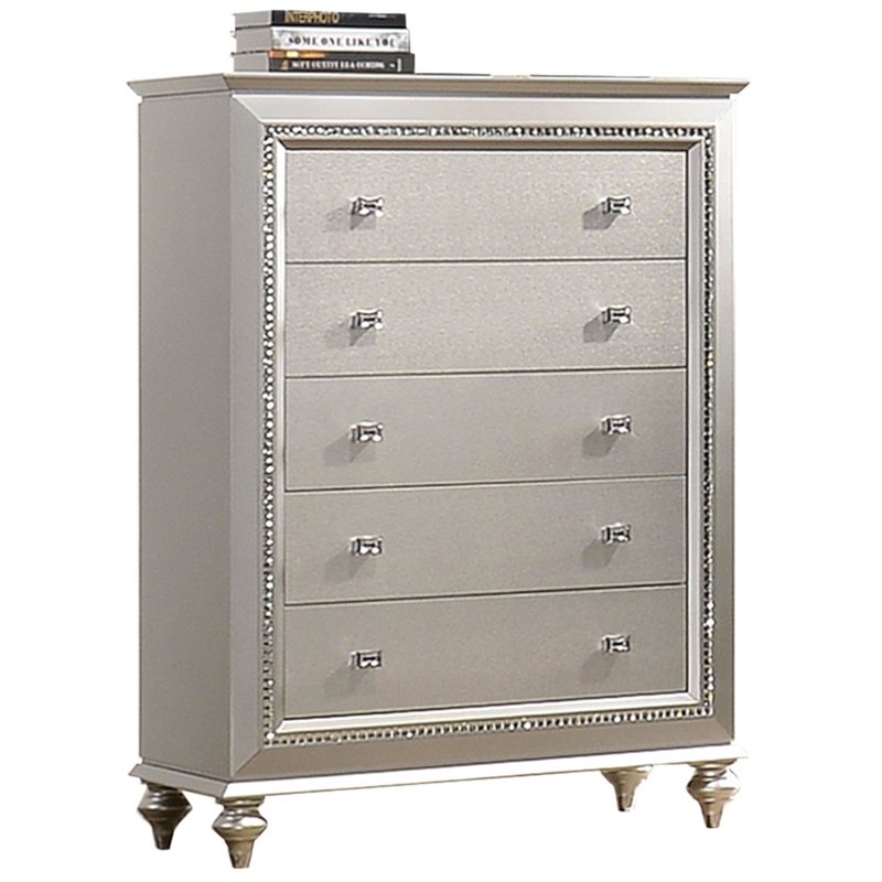 Bowery Hill Transitional 5 Drawer Chest in Champagne