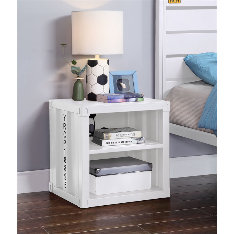 Bowery Hill Contemporary Nightstand with Open Storage in White