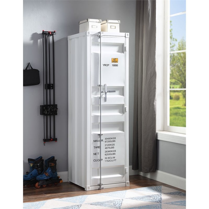 Bowery Hill Contemporary Metal Wardrobe Armoire with 1 Door in White