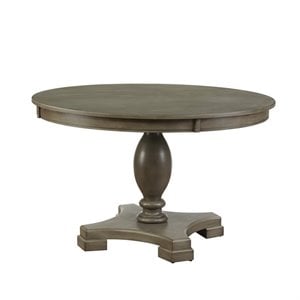 Bowery Hill Transitional Dining Table with Single Pedestal in Gray Oak