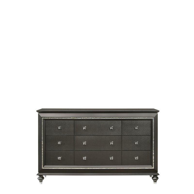 Bowery Hill Modern 9 Drawer Dresser in Metallic Gray