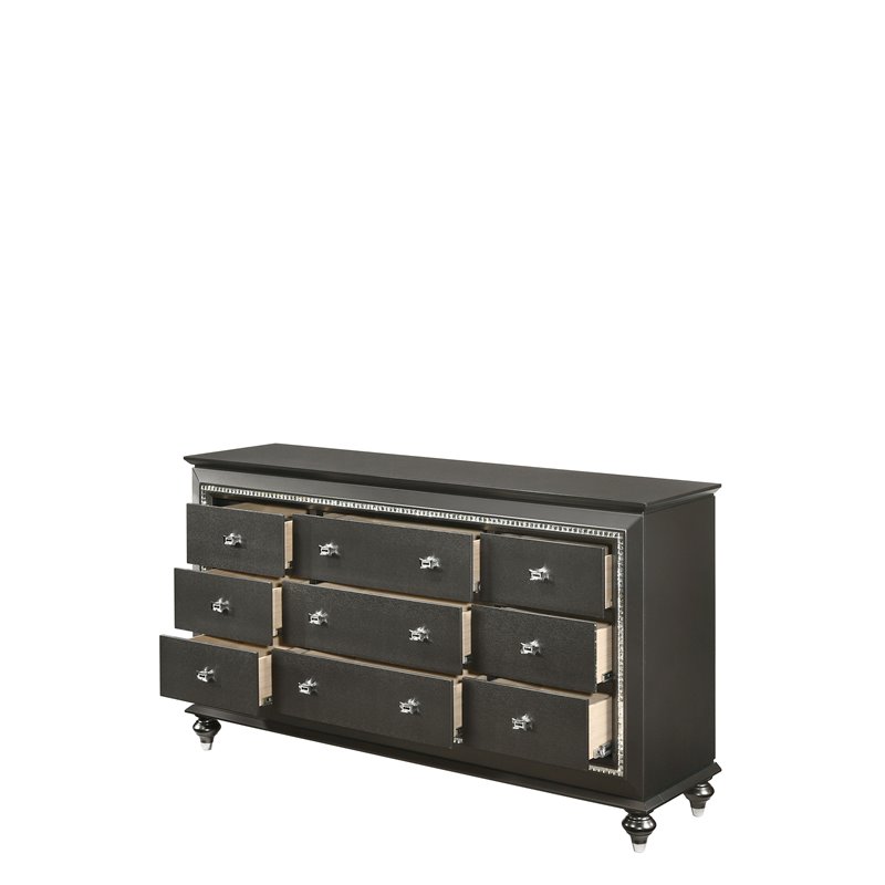 Bowery Hill Modern 9 Drawer Dresser in Metallic Gray