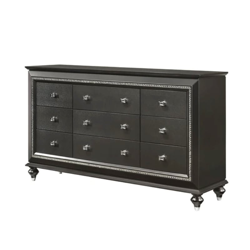 Bowery Hill Modern 9 Drawer Dresser in Metallic Gray