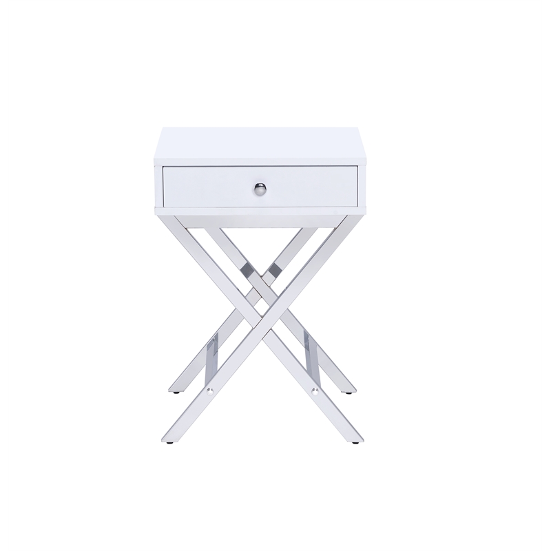 Bowery Hill 1 Drawer Modern Metal/Wood Side Table in White/Chrome