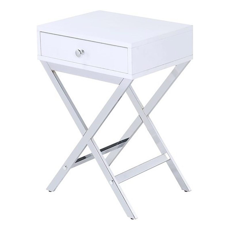 Bowery Hill 1 Drawer Modern Metal/Wood Side Table in White/Chrome