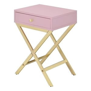 Bowery Hill 1 Drawer Modern Metal/Wood Side Table in Pink/Gold