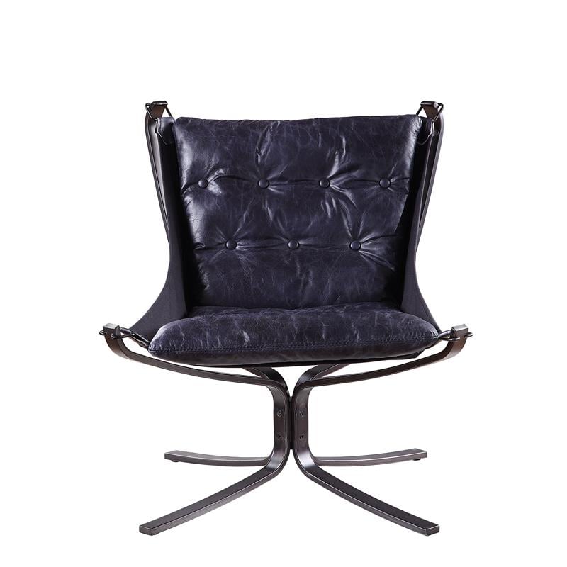 Bowery Hill Modern Tufted Leather Accent Chair in Vintage Blue