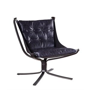 Bowery Hill Modern Tufted Leather Accent Chair in Vintage Blue