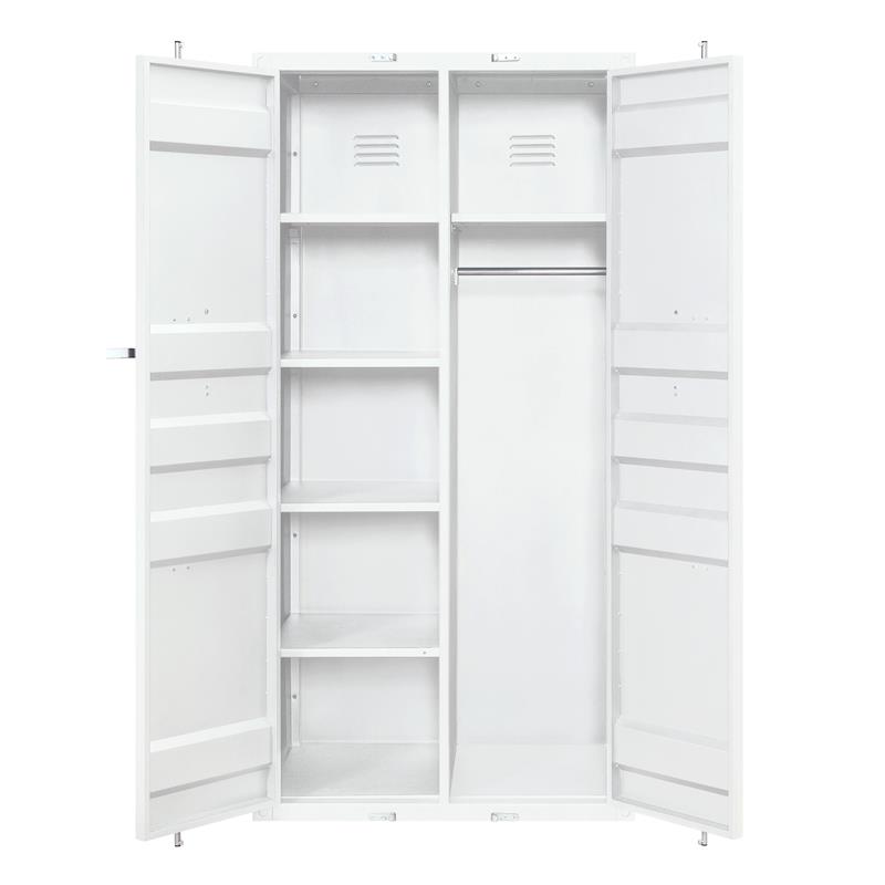 Bowery Hill Modern Double Door Metal Wardrobe in White