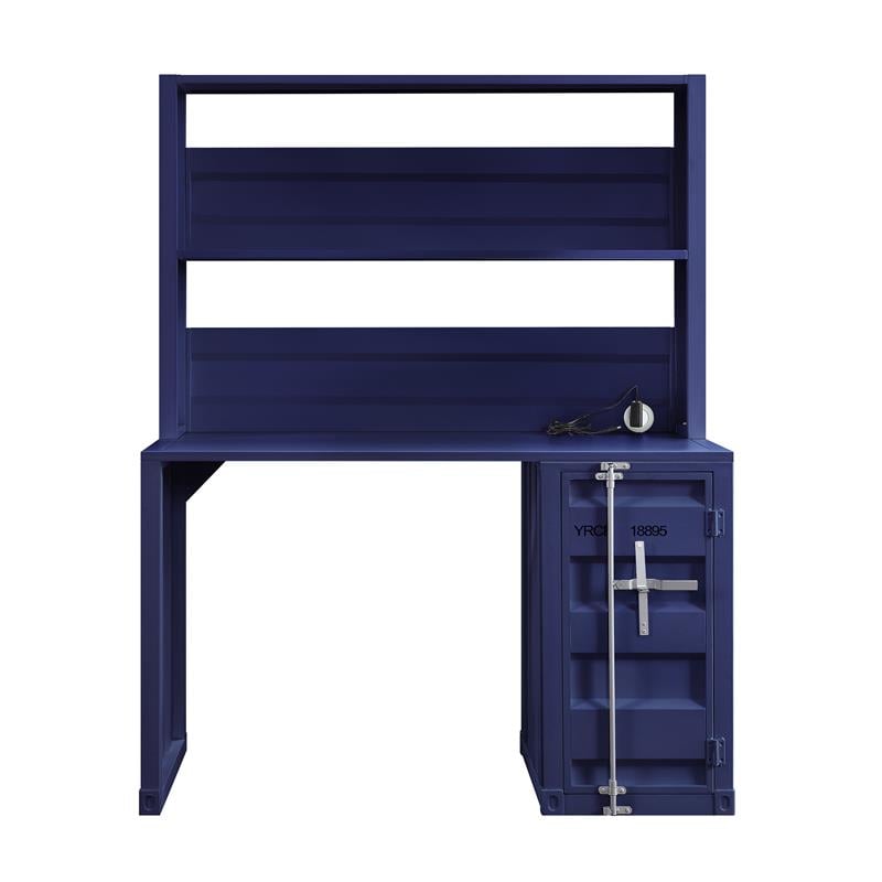 Bowery Hill Modern Metal Desk and Hutch with Storage in Blue