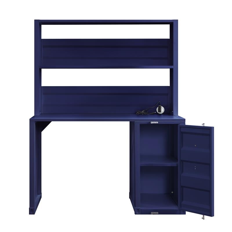 Bowery Hill Modern Metal Desk and Hutch with Storage in Blue