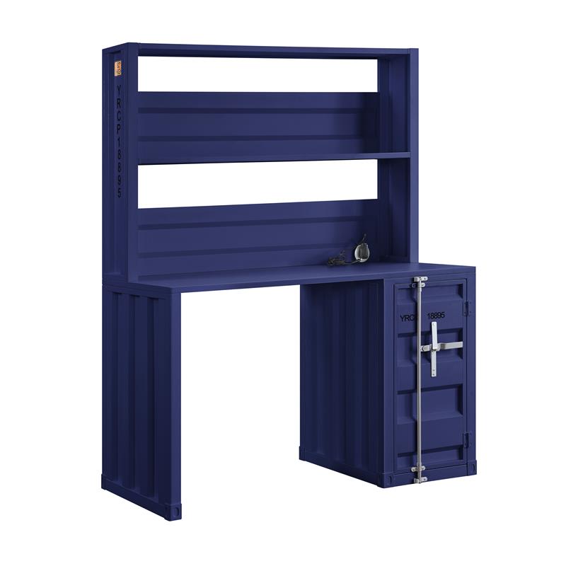 Bowery Hill Modern Metal Desk and Hutch with Storage in Blue