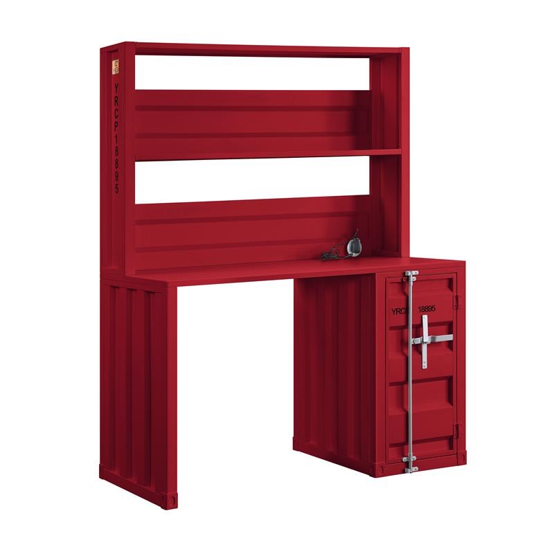 Bowery Hill Modern Metal Desk and Hutch with Storage in Red
