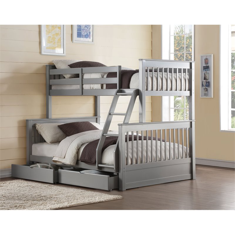Bowery Hill Modern Twin over Full Convertible Bunk Bed with 2 Drawers in Gray