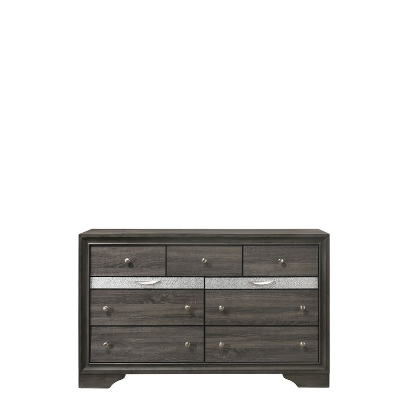 Bowery Hill Contemporary 9 Drawer Dresser in Gray