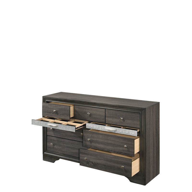 Bowery Hill Contemporary 9 Drawer Dresser in Gray
