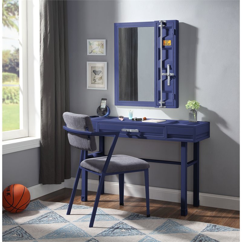 Bowery Hill Contemporary 1 Drawer Wood Vanity Desk in Blue