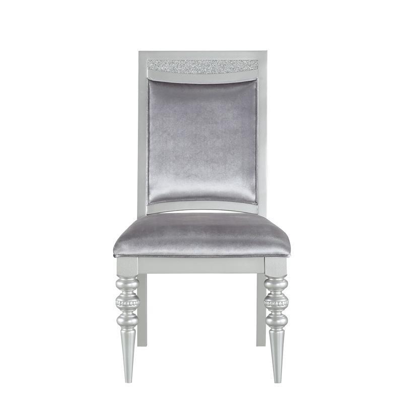 Bowery Hill Contemporary Wood Rhinestone Inlay Side Chair in Gray (Set of 2)