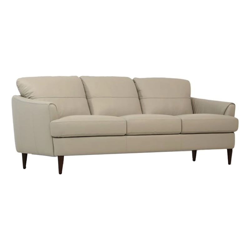 Bowery Hill Modern Leather Upholstered T-Shaped Cushion Sofa in Beige